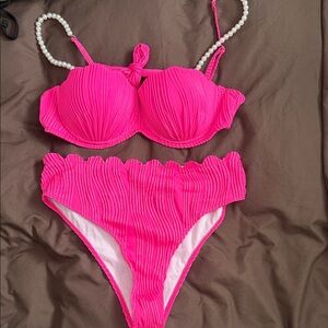 SHEIN Hot Pink Bikini with Pearl Straps